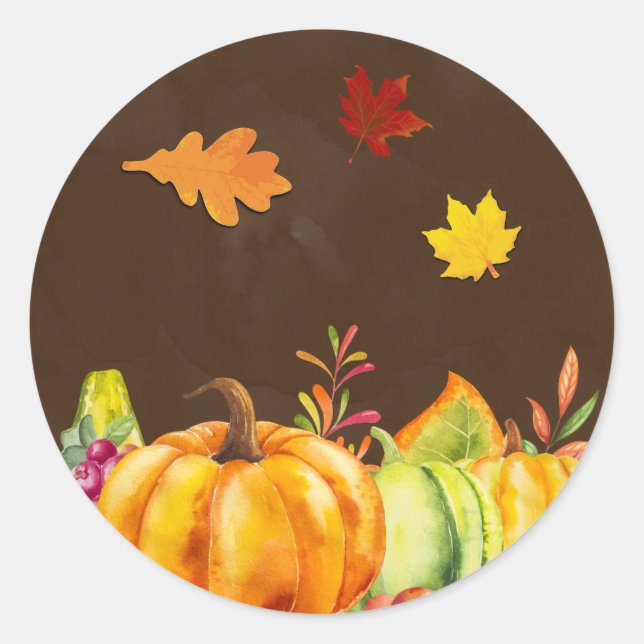 Sticker Rond Récolter les Citrouilles, les Feuilles et le feuil (Devant)