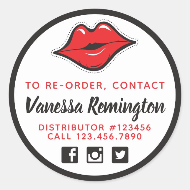 Sticker Rond Récommandez Red Kiss Lipstick & Beauty Distributor (Devant)
