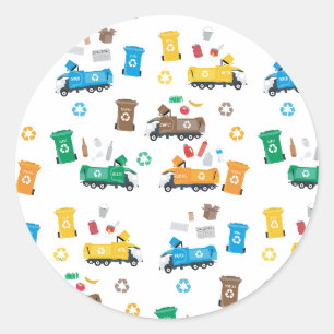 Sticker Rond Recyclage coloré Camions-poubelles et poubelles