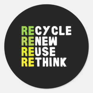 Sticker Rond Recycle Réutiliser Renouveler Repenser la crise De