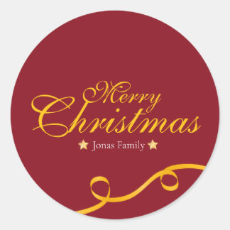 Sticker Rond Red and Gold Ribbon Christmas