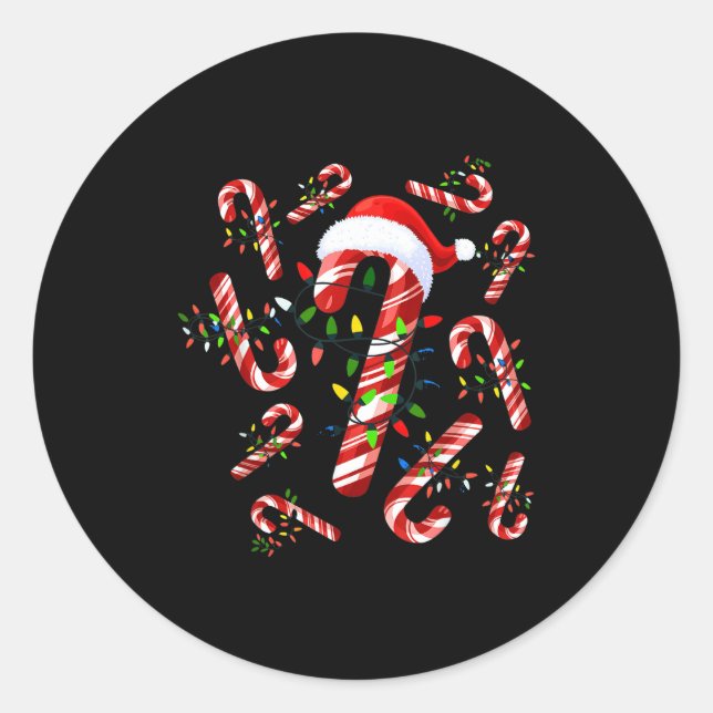 Sticker Rond Red And White Candy Cane Santa Christmas  (Devant)