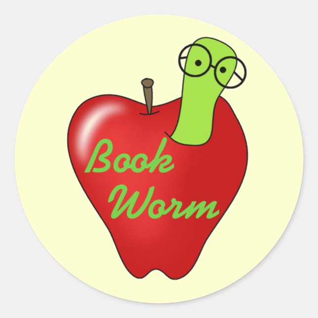 Sticker Rond Red Apple Book Worm Tshirts et cadeaux (Devant)
