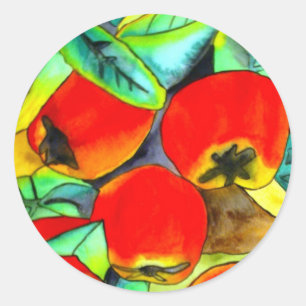Sticker Rond Red Apples aquarelle art original