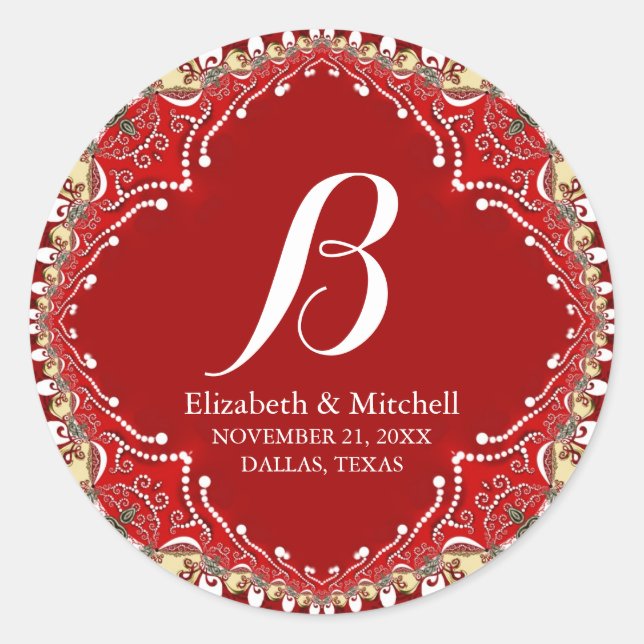 Sticker Rond Red Batik Boho Vibes Special Event Monogramme (Devant)