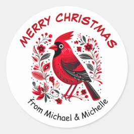 Sticker Rond Red Bird Nordic Motif Noël