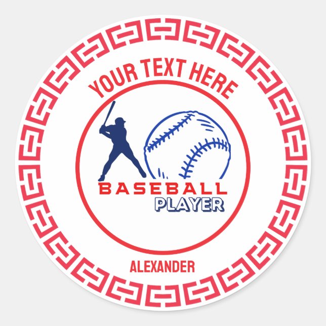 Sticker Rond Red Blue Baseball Girl Boy Birthday Party (Devant)