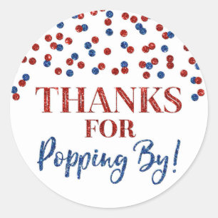 Sticker Rond Red Blue Confetti Merci pour Popping By