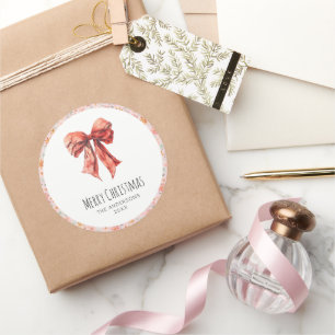 Sticker Rond Red Bow Coquette Élégant Noël Floral