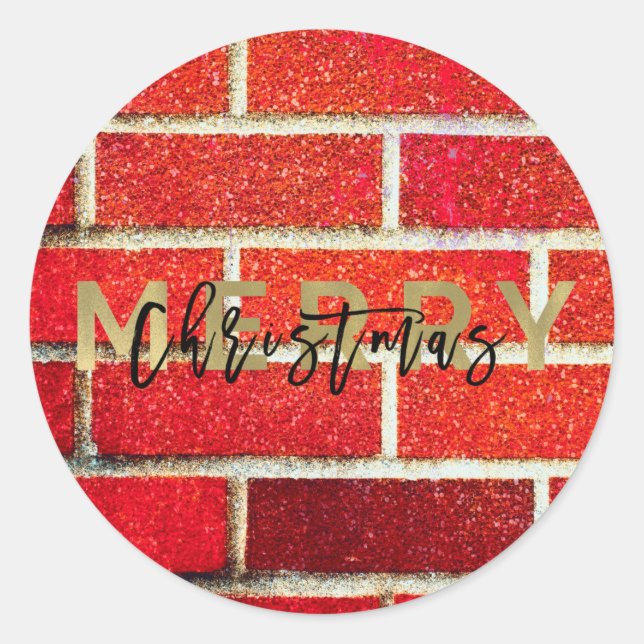 Sticker Rond Red Brick & Parties scintillant Joyeux Noël Fête (Devant)