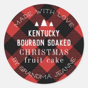Sticker Rond Red Buffalo Plaid Christmas Tree Cadeau
