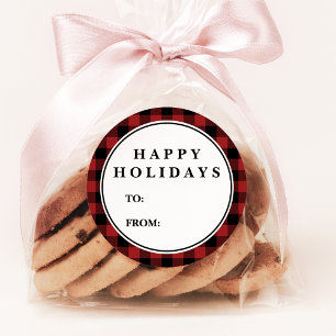 Sticker Rond Red Buffalo Plaid Motif Christmas Nom du cadeau