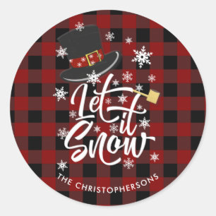 Sticker Rond Red Buffalo Plaid Whimsical Snowman Laisser neiger