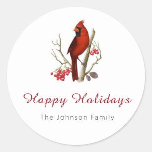 Sticker Rond Red Cardinal Bird Joyeux Noël