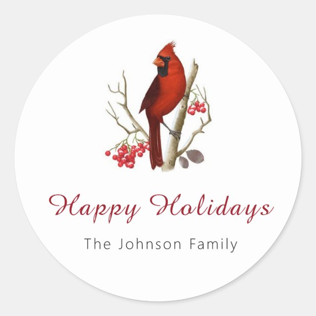Sticker Rond Red Cardinal Bird Joyeux Noël (Devant)