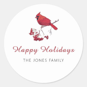 Sticker Rond Red Cardinal Bird Joyeux Noël