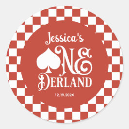 Sticker Rond Red Checkered Alice in ONEderland 1st Birthday