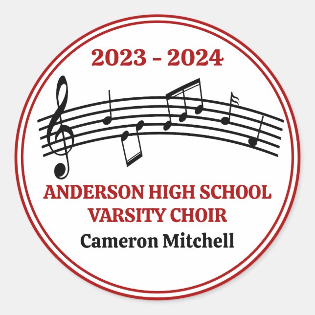 Sticker Rond Red Choir Custom High School Graduation Party (Devant)