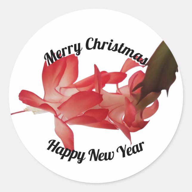 Sticker Rond Red Christmas Cactus Floral Photo Joyeux Noël (Devant)