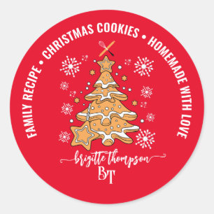 Sticker Rond Red Christmas Tree Cookie Baking Crew Snowflakes