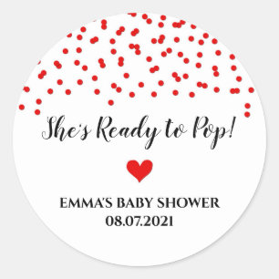 Sticker Rond Red Confetti Coeur Elle est prête à faire la pop