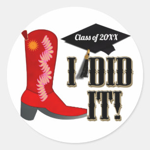 Sticker Rond Red Cowboy Boot Graduation