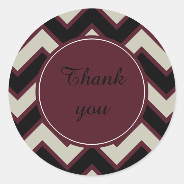 Sticker Rond Red Cream Black Chevron merci (Devant)