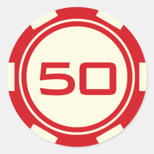 Sticker Rond Red Cream White Poker Chip Casino Numéro d'anniver
