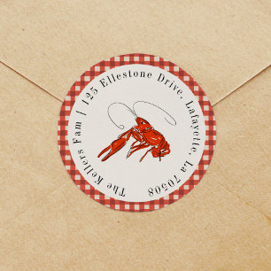 Sticker Rond Red En vichy Crawfish Boire fruits de mer Adresse