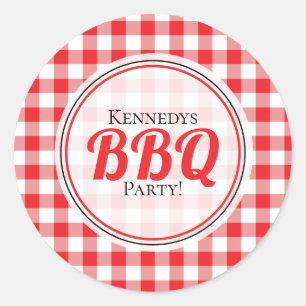 Sticker Rond Red En vichy Family Party BBQ