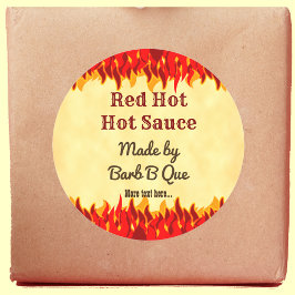 Sticker Rond Red Flames Custom Retro BBQ Hot Sauce
