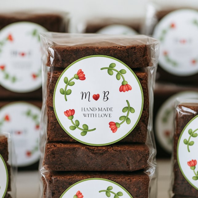 Sticker Rond Red Flower Brownie Labels - Homemade Treats (Créateur téléchargé)