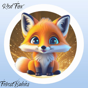 Sticker Rond Red Fox 🦊 mignon dessin animalier en bois