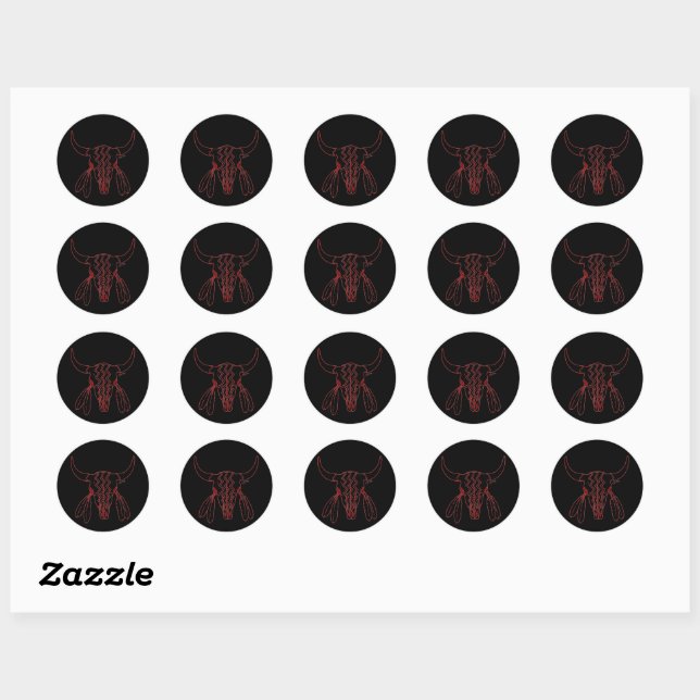 Sticker Rond Red Ghost Dance Buffalo noir rond petits autocolla (Feuille)