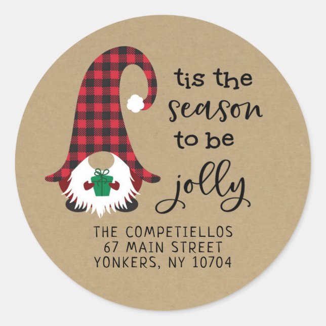 Sticker Rond Red Gnome Tis Saison Adresse de retour Label (Devant)