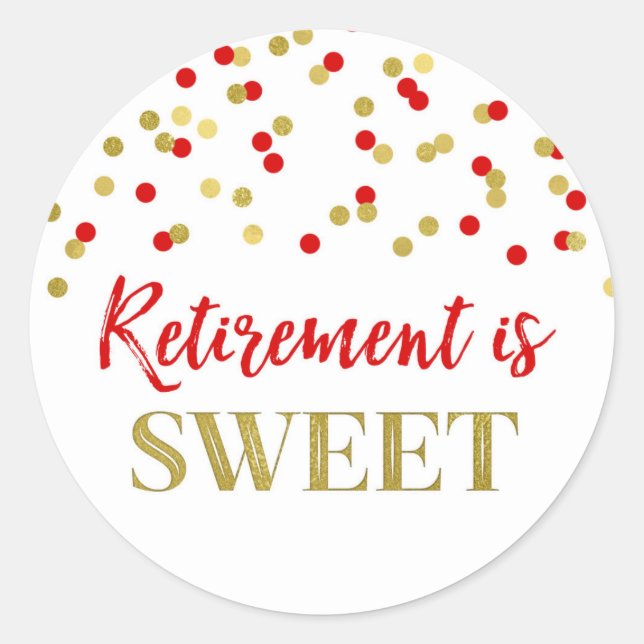Sticker Rond Red Gold Confetti Retirement est doux (Devant)
