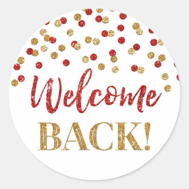 Sticker rond Red Gold Confetti Welcome Back (Devant)