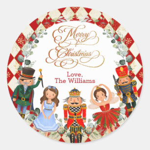Sticker Rond Red Gold Nutcracker Joyeux Noël Party Faveurs