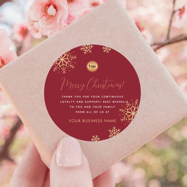 Sticker Rond Red Gold Snowflake Custom Company Logo Noël (Créateur téléchargé)