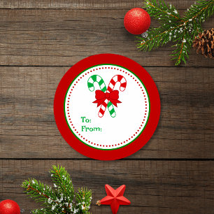 Sticker Rond Red Green Festive Sucres de canne Noël Cadeaux Tag