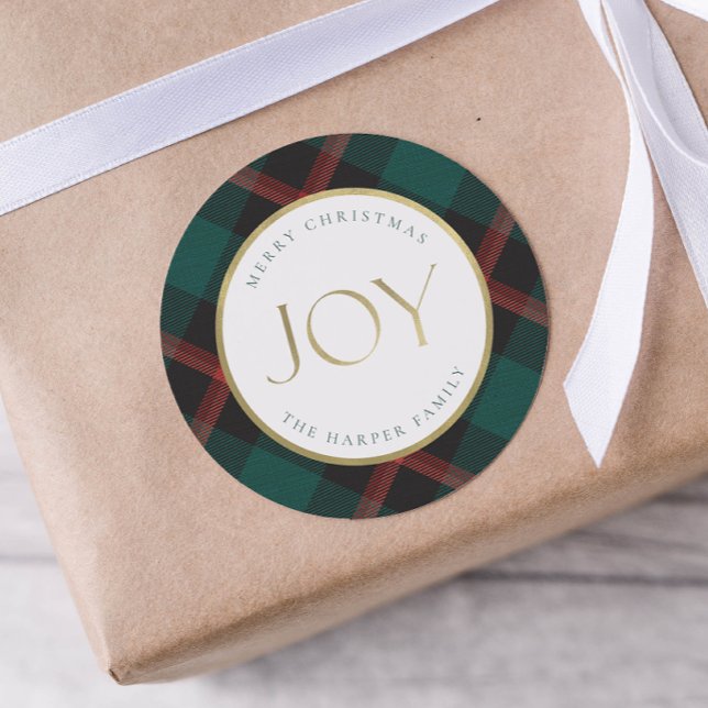 Sticker Rond Red Green Plaid Tradition Joy (Créateur téléchargé)