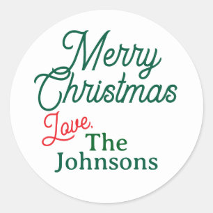 Sticker Rond Red Green Script Custom Name Joyeux Noël Blanc
