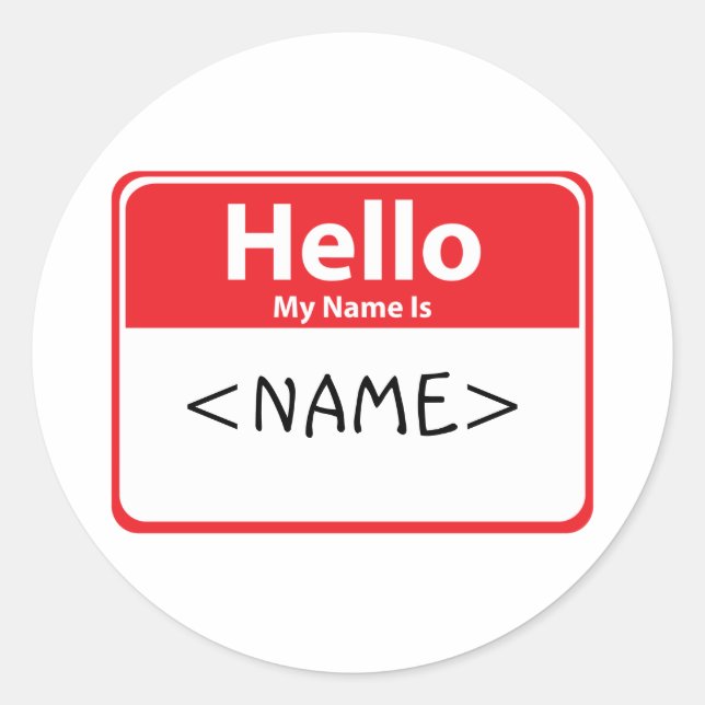 Sticker Rond Red Hello Mon nom est,<NAME> (Devant)