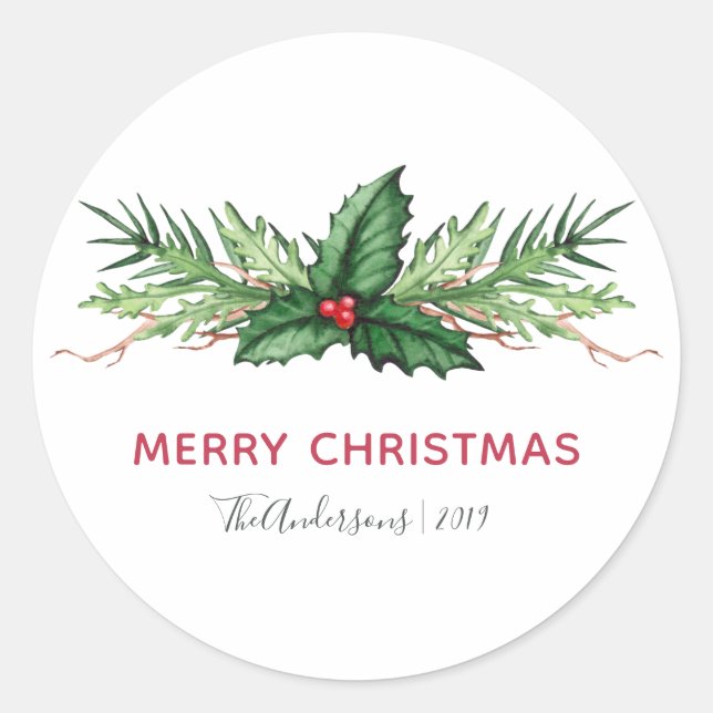 Sticker Rond Red Holly Aquarelle Folio Noël (Devant)