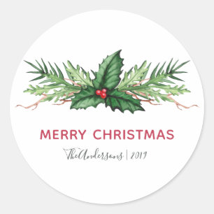 Sticker Rond Red Holly Aquarelle Folio Noël