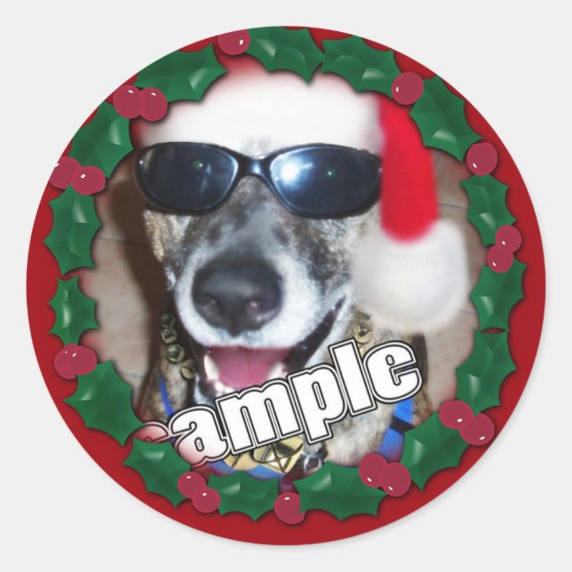 Sticker Rond Red Holly Frame pour votre photo de Noël ! (Devant)
