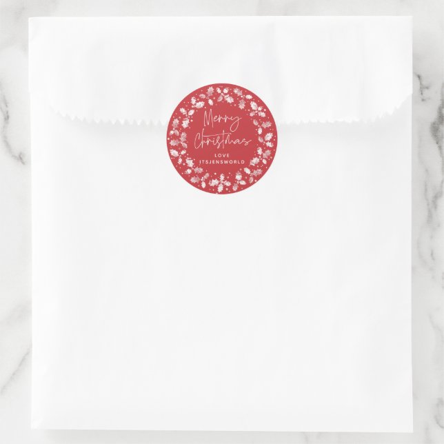 Sticker Rond Red Holly Wreath Joyeux Noël (Sac)
