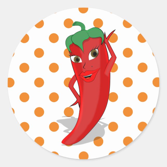 Sticker Rond Red Hot Pepper Diva Pois orange (Devant)