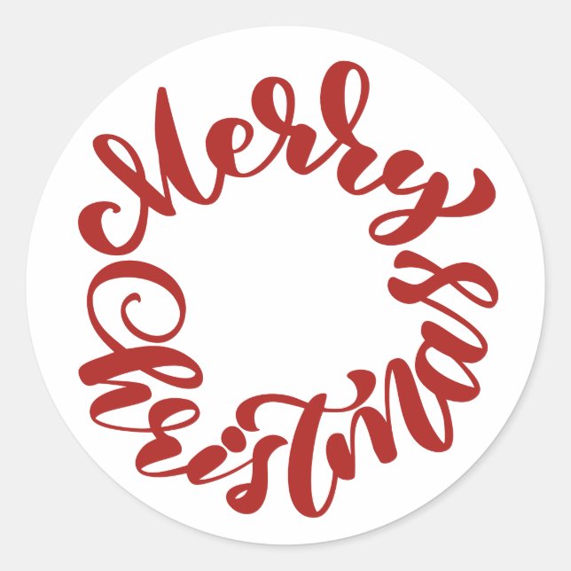 Sticker Rond Red Joyeux Noël Calligraphie couronne (Devant)