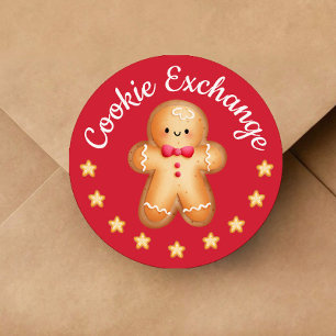 Sticker Rond Red Joyeux Noël mignon Homme en pain d'épices
